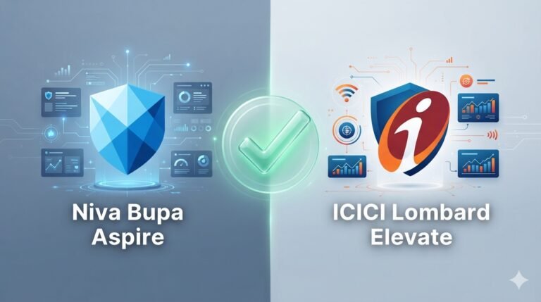 A side-by-side graphical fact-check comparison between Niva Bupa Aspire and ICICI Lombard Elevate health insurance plans with a verified checkmark in the center.